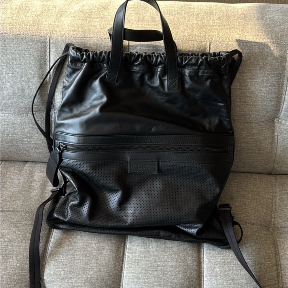 Bottega Veneta Black Leather Perforated Drawstring Bag